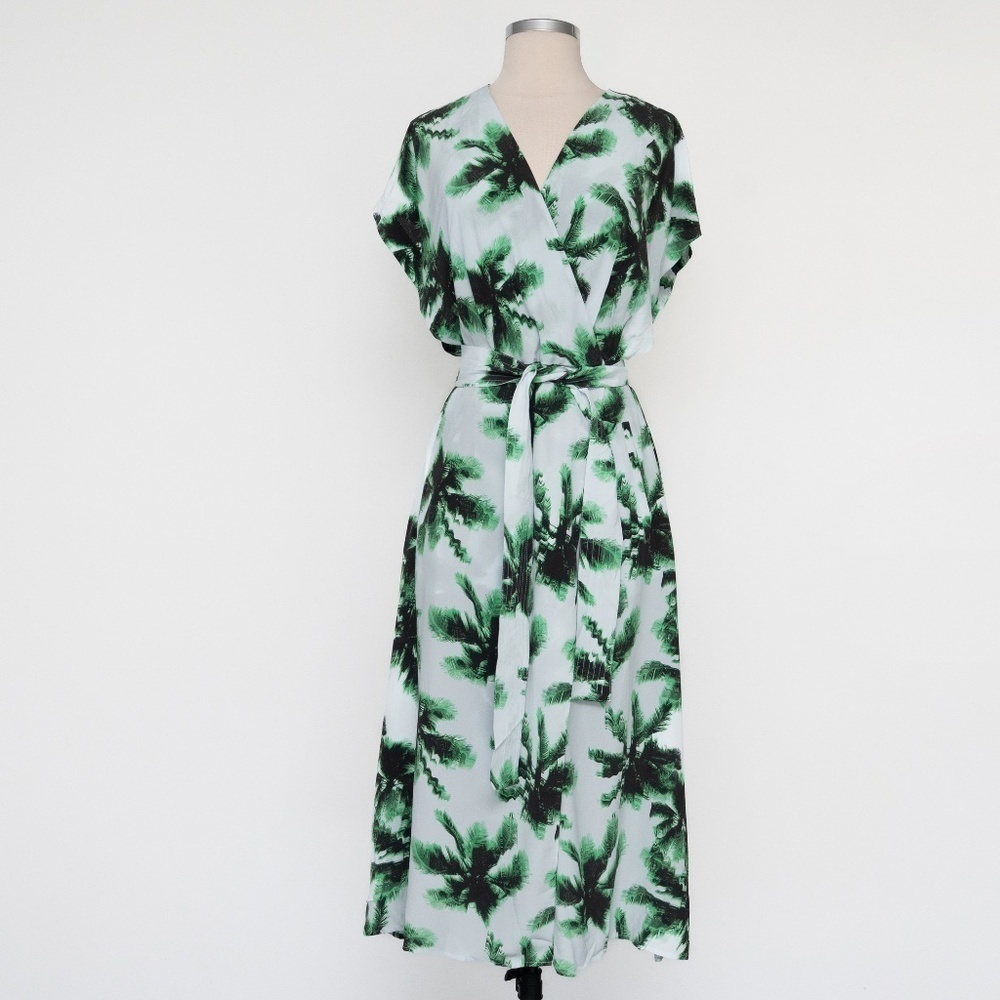 Equipment. Bijou Palm Print Silk Midi‎ Dress.
